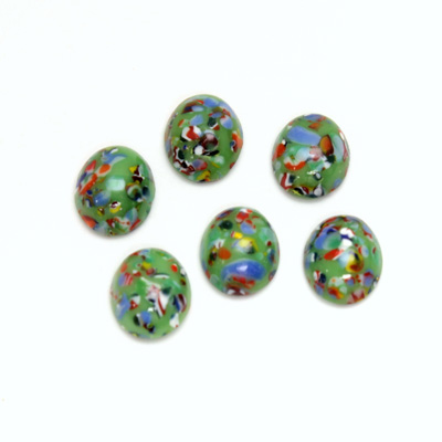 Glass Medium Dome Lampwork Cabochon - Oval 10x8MM MOSAIC GREEN (04566)