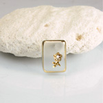 Glass Engraved Intaglio Flower Pendant with Chaton Insert - Cushion 12x9 MATTE CRYSTAL with GOLD