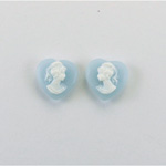 Plastic Cameo - Woman with Ponytail Heart 11x10MM WHITE ON BLUE