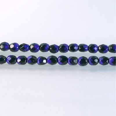 Czech Glass Fire Polish Bead - Round 04MM BLACK-DEEP BLUE 89100