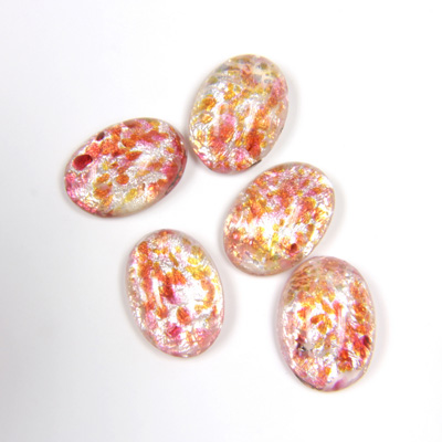 Glass Medium Dome Lampwork Cabochon - Oval 14x10MM SILVER FOIL OPAL RED