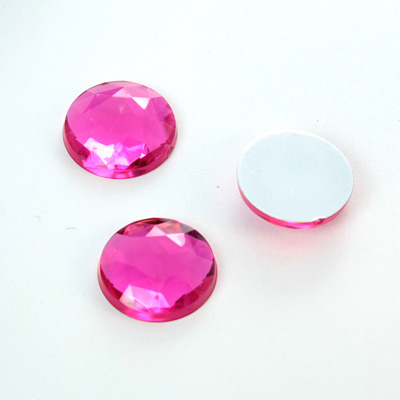 Plastic Flat Back Foiled Rauten Rose Rhinestone - Round 15MM DK ROSE