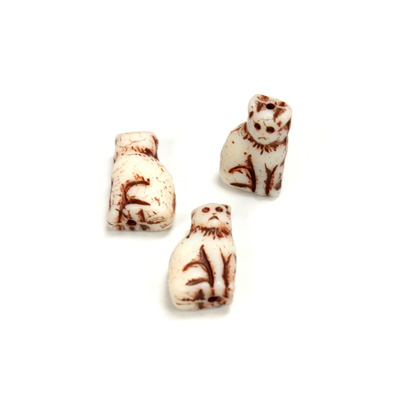 Czech Pressed Glass Engraved Bead - Cat 15MM IVORY ANTIQUE