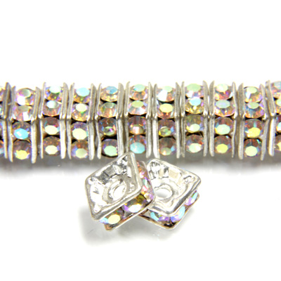 Czech Rhinestone Rondelle - Square 06MM CRYSTAL AB-SILVER