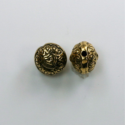 Metalized Plastic Engraved Bead - Round 10MM ANT GOLD