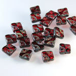 Czech Glass Fire Polish Bead Cut & Engraved Window 10x10MM RUBY with DIFFUSION COATING
