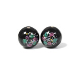 Czech Glass Lampwork Bead - Smooth Round 14MM Flower ON BLACK  (40361)