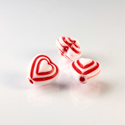 Plastic Casino Style Bead - Hearts 12MM RED on WHITE