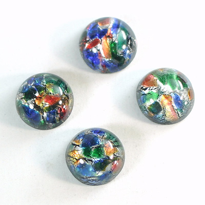 Glass Medium Dome Lampwork Cabochon - Round 13MM BLACK MULTI OPAL (04460)