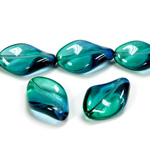 Czech Pressed Glass Bead - Smooth Twisted 19x13MM COATED BLUE-GREEN 69004
