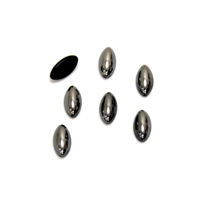 Glass Medium Dome Cabochon - Navette 08x4MM Metallic Coated HEMATITE