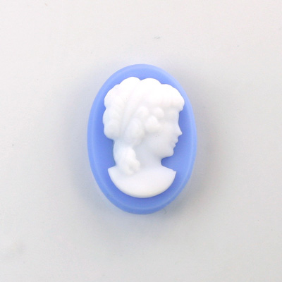 Glass Cameo Woman's Head - Oval 25x18MM WHITE ON BLUE