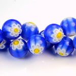 Glass Millefiori Bead - Round 12MM LT BLUE WHITE YELLOW (26)