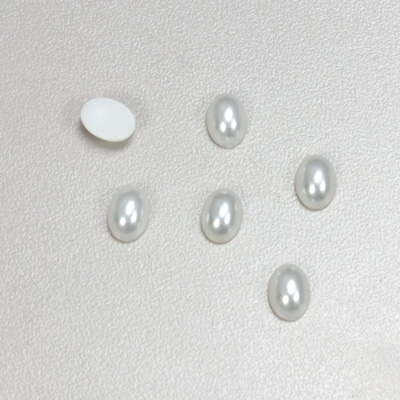 Plastic Medium Dome Pearl Cabochon - Oval 08x6MM WHITE