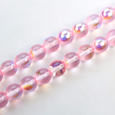 Czech Pressed Glass Bead - Smooth Round 08MM COATED LT ROSE RAINBOW