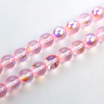 Czech Pressed Glass Bead - Smooth Round 08MM COATED LT ROSE RAINBOW