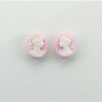 Plastic Cameo - Woman with Ponytail Oval 10x8MM WHITE ON LILAC