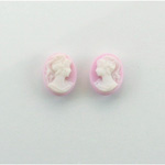 Plastic Cameo - Woman with Ponytail Oval 10x8MM WHITE ON LILAC