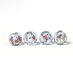 Czech Glass Lampwork Bead - Smooth Round 08MM Flower ON SAPPHIRE with  SILVER FOIL
