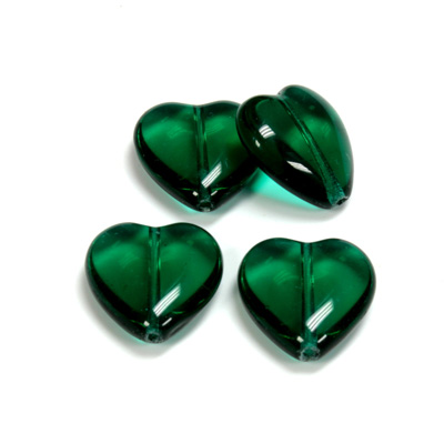 Czech Pressed Glass Bead - Smooth Heart 16x15MM EMERALD