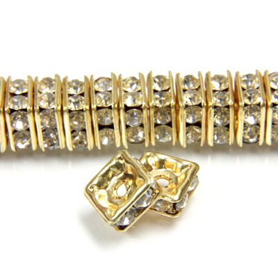 Czech Rhinestone Rondelle - Square 06MM CRYSTAL-GOLD