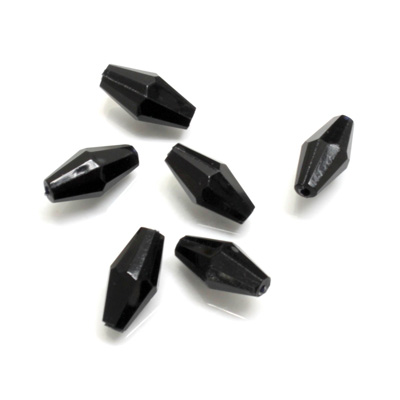 Plastic Bead - Opaque Faceted Elongated Bicone 12x6MM JET
