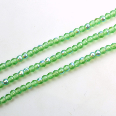 Czech Pressed Glass Bead - Smooth Round 03MM LT EMERALD AB