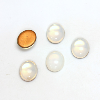 Glass Medium Dome Foiled Cabochon - Oval 12x10MM WHITE OPAL