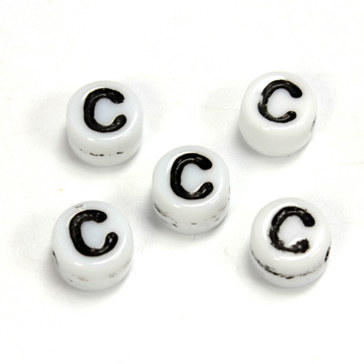 Czech Pressed Glass Engraved Bead - Alphabet 6MM BLACK ON WHITE