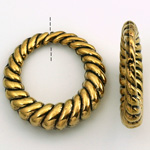 Metalized Plastic Bead - Twisted Creole Ring 28MM ANT GOLD