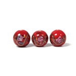 Czech Glass Lampwork Bead - Smooth Round 12MM Flower ON RED (9320)