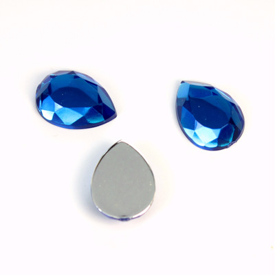 Plastic Flat Back Foiled Rose Cut Rhinestone - Pear 15x11MM SAPPHIRE