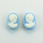 Plastic Cameo - Woman with Bow Oval 18x13MM WHITE ON BLUE