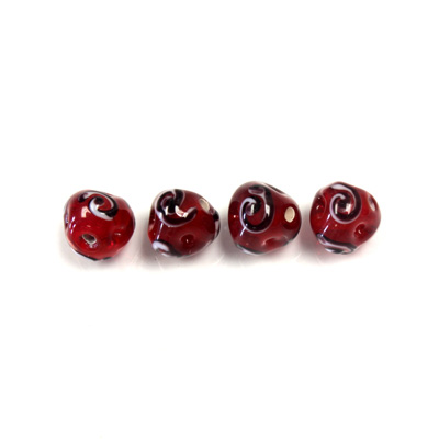 Czech Glass Lampwork Bead - Irregular 08MM RUBY with Swirl Design 90366