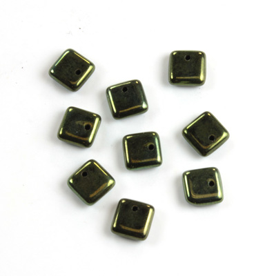 Czech Pressed Glass Pendant - Smooth Square 06x6MM IRIS GREEN