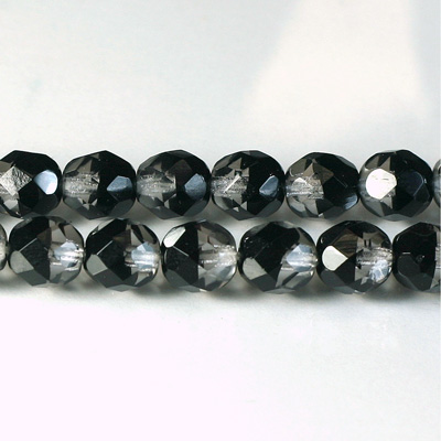 Czech Glass Fire Polish Bead - Round 08MM CRYSTAL/BLACK