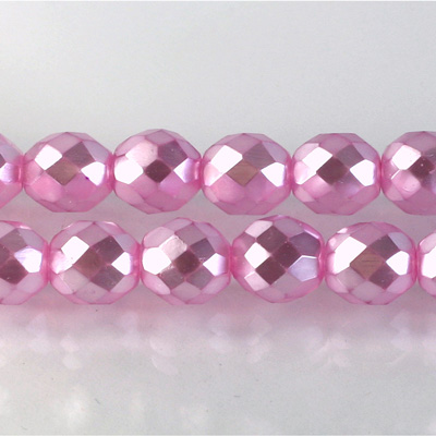 Czech Glass Pearl Faceted Fire Polish Bead - Round 10MM FUCHSIA ON CRYSTAL 78427