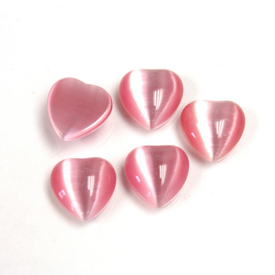 Fiber-Optic Flat Back Cabochon - Heart 10MM CAT'S EYE LT PINK