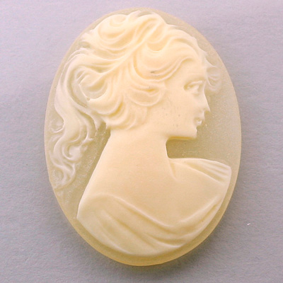 Plastic Cameo - Woman with Ponytail Oval 40x30MM IVORY ON MATTE CRYSTAL