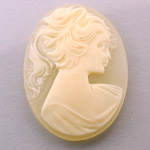 Plastic Cameo - Woman with Ponytail Oval 40x30MM IVORY ON MATTE CRYSTAL