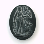 German Glass Cameo Woman with Birds Oval 40x30MM ANTIQUE SLATE