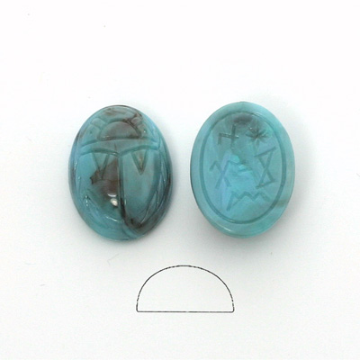 German Plastic Flat Back Scarab - Oval 18x13MM TURQ MATRIX