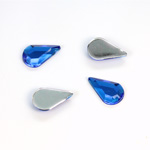 Plastic Flat Back Foiled Rose Cut Rhinestone - Pear 13x8MM SAPPHIRE