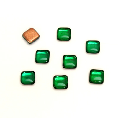 Glass Low Dome Foiled Cabochon - Square Antique 06x6MM EMERALD