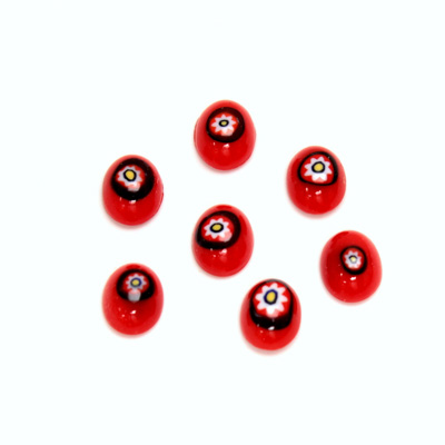 Glass Medium Dome Lampwork Cabochon - Oval 08x6MM VENETIAN RED MOSAIC (04470)