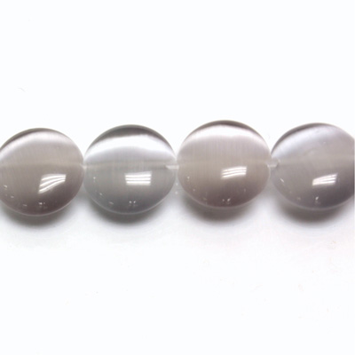 Fiber-Optic Synthetic Bead - Cat's Eye Smooth Lentil Round 12MM CAT'S EYE LT GREY