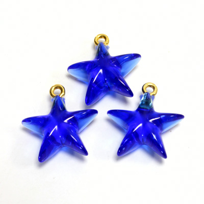 Plastic Pendant - Star with Brass Loop 15MM SAPPHIRE