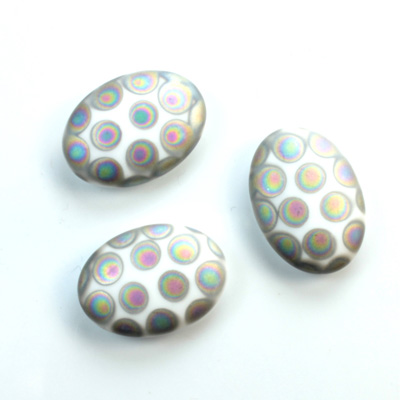 Glass Low Dome Buff Top Cabochon - Peacock Oval 18x13MM MATTE WHITE