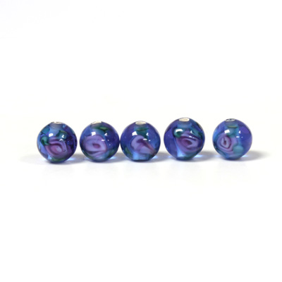 Czech Glass Lampwork Bead - Smooth Round 06MM Flower ON SAPPHIRE