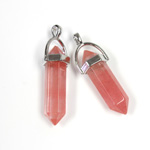 Pendant Gemstone Crystal Point with Cap and Loop 38x10MM(*)  QUARTZ Dyed PINK